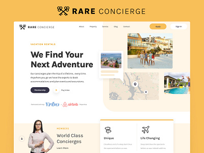 Rare Concierge adventure booking branding design hotel landing page logo tirp ui ux