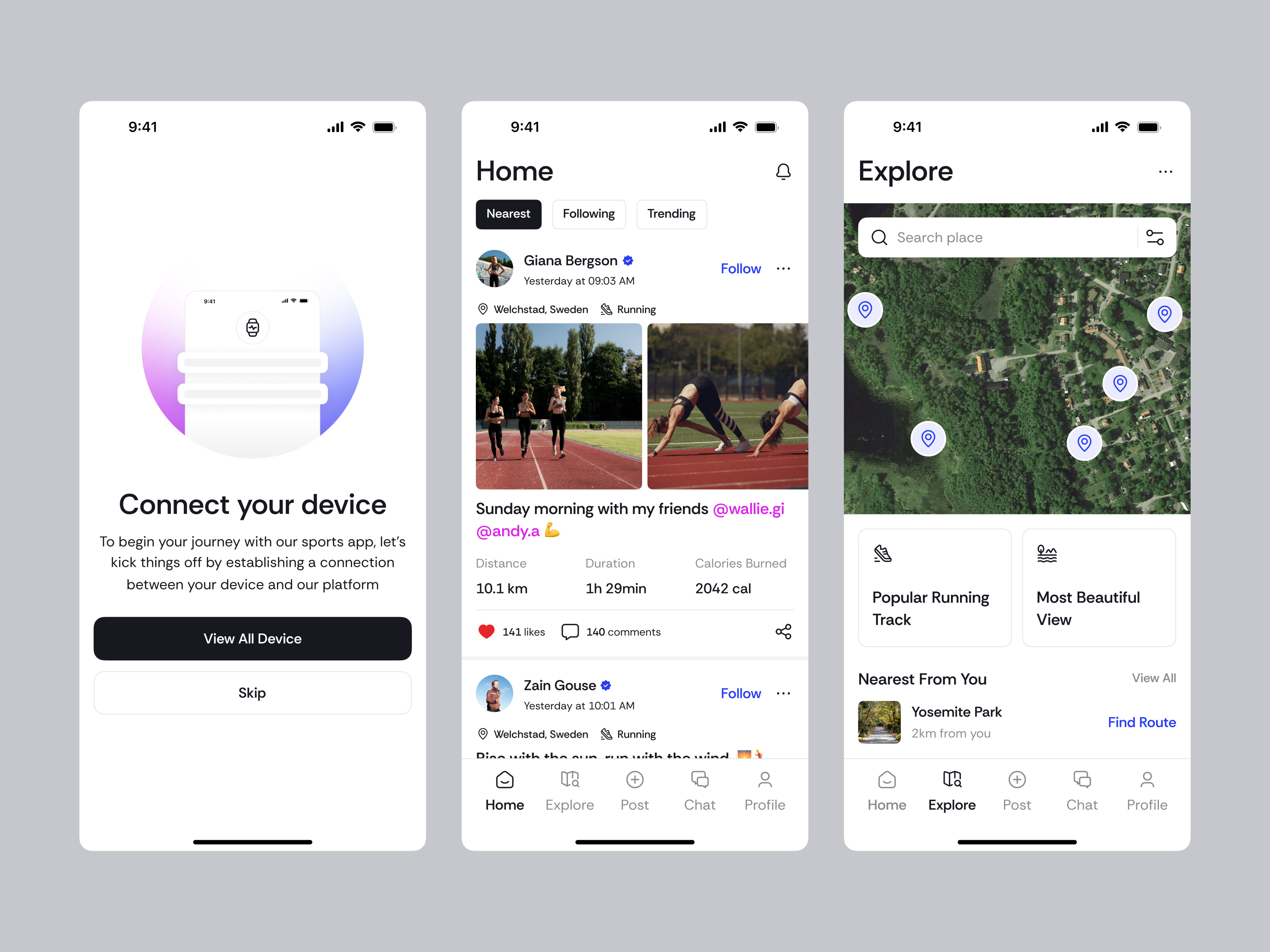 Spoci - Sports Social App activity app design explore fitness light mode mobile running share sharing social social media sports track training ui ui design uiux