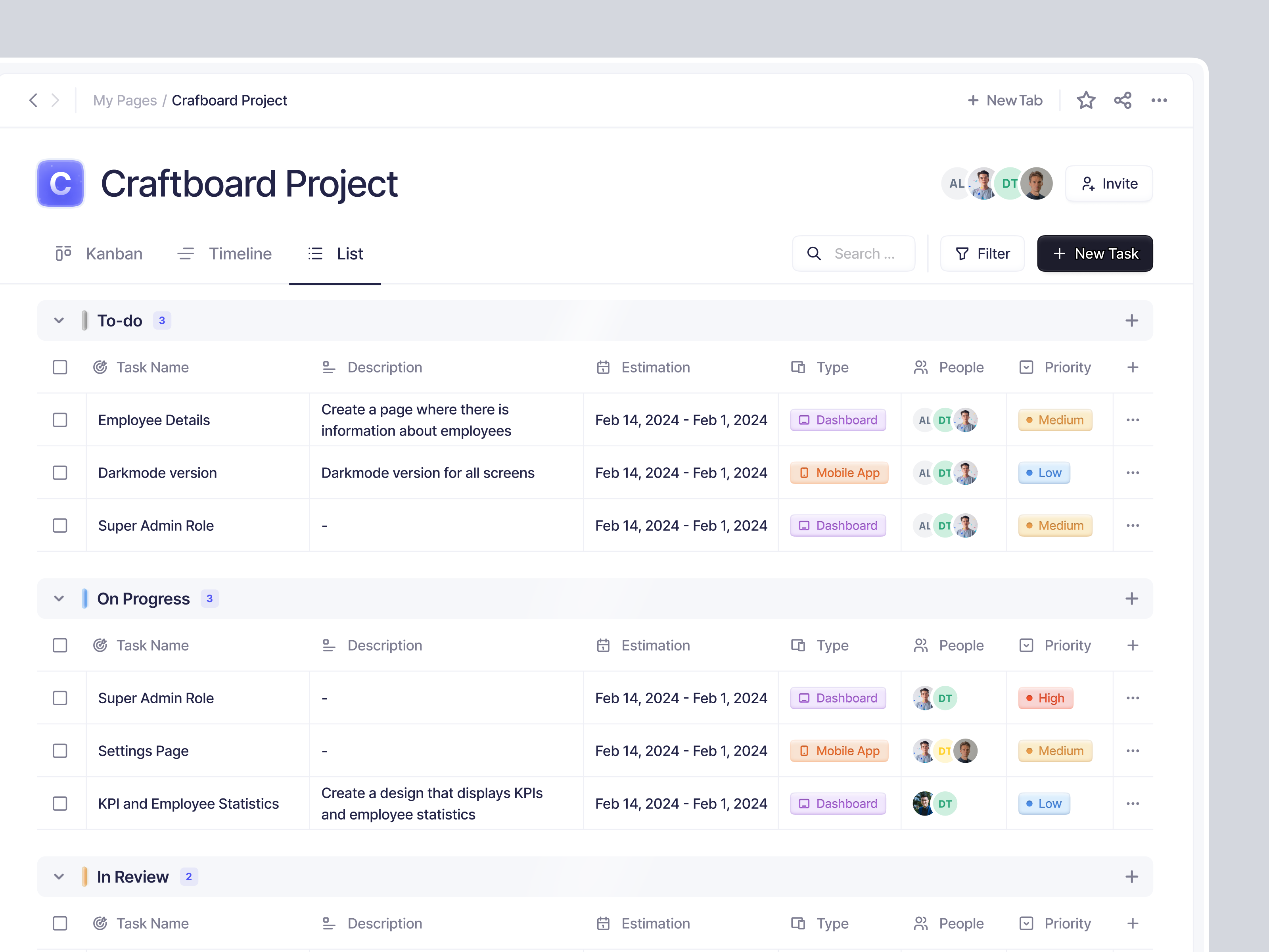 List View - Task Management Dashboard clean dashboard design kanban list list project list task list view minimalist product design product management project management saas saas dashboard table table view tag task management dashboard ui ux
