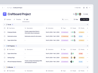 List View - Task Management Dashboard clean dashboard design kanban list list project list task list view minimalist product design product management project management saas saas dashboard table table view tag task management dashboard ui ux