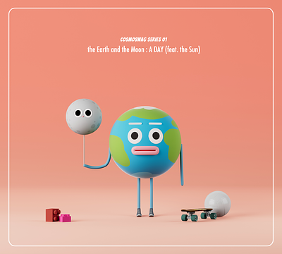 the Earth and the Moon : A DAY (feat. the Sun) 3d 3d animation 3d character animation astronomy character design comics cute character graphic design illustration planet science humor science joke solar system the earth the moon