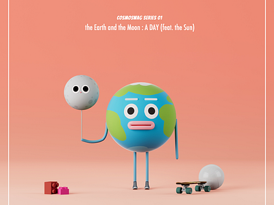 the Earth and the Moon : A DAY (feat. the Sun) 3d 3d animation 3d character animation astronomy character design comics cute character graphic design illustration planet science humor science joke solar system the earth the moon