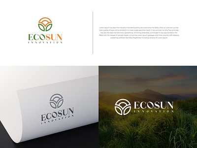Eco sun logo. Nature logo with eco and sun rise. eco ecologycal green leaf light minimalist logo nature logo organic sun sunrise