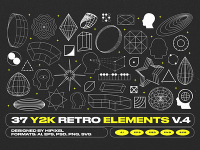Y2K Retro Elements V.4 3d abstract acid boho cyberpunk elements futuristic geometric head hud icon mentalism retro shapes skull vintage wireframe y2k