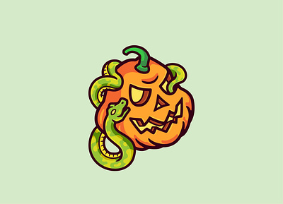 Snake and Pumpkin cartoon illustration artwork cartoon character characterart characterdesign colorful cute halloween illustration magical nature pumpkin snake spooky vector whimsical