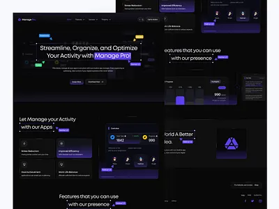 Manager Pro - Website App activity dashboard home page landing page management manager tech technology ui uiux web website
