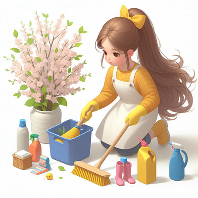 Girl cleaning floor Anime design graphic design illustration