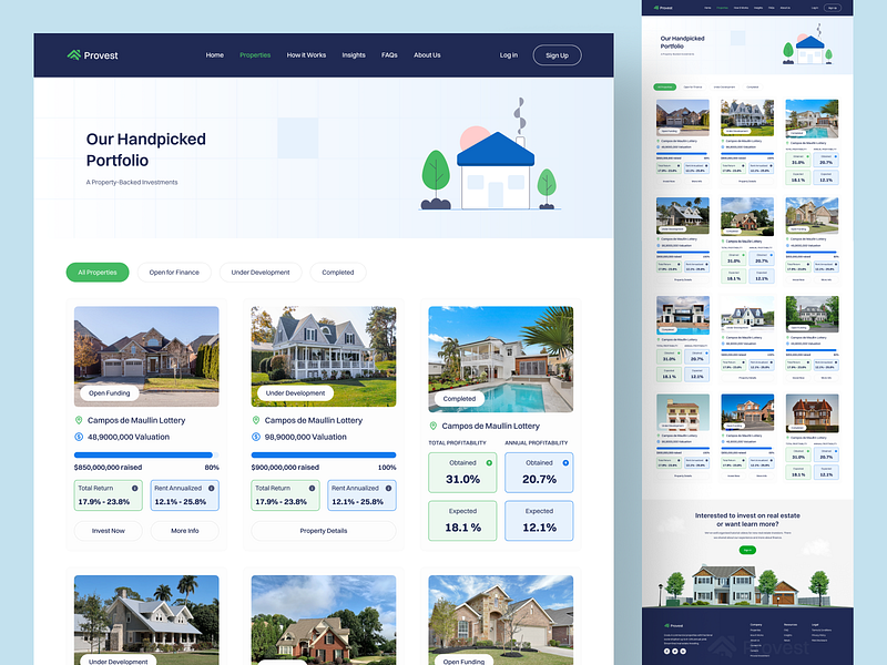 Provest - Real Estate Investment Platform commercial real estate commercial real estate portal investment marketplace property finder website property investment portal real estate crowdfunding real estate fundrising real estate investment real estate investment app real estate investment network real estate investment platform real estate landing page real estate project real estate saas real estate website realestate crm realestate website uiux design web design website design