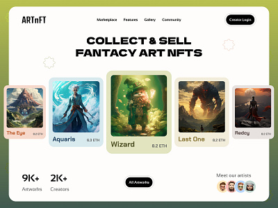 ARTnFT branding design game graphic design hero banner landing page logo nft typography ui ux vector web website