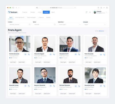 Tentrem - Contact Agent agency agent clean ui dashboard design dribbble home marketplace minimalist modern real estate real estate dashboard real estate website ui ui design uiux ux website design