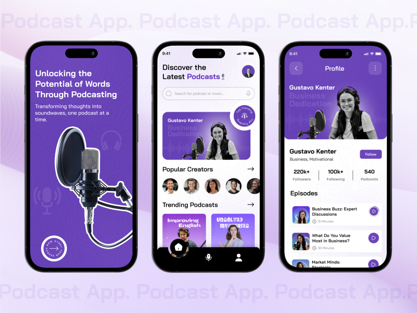 Podcast Mobile App app design audio audio player audiobook interaction live streaming mobile app mobile app design music music app player podcast podcast app podcast art podcast ui podcasting product design streaming streaming app