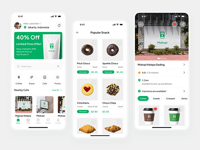 Mokopi - Home, Coffee Shop flow | Mobile UI Kit animation branding clean dashboard design e commerce exploration grocery store minimalist online business retail saas shop shopify shopping cart travel ui web3 website design