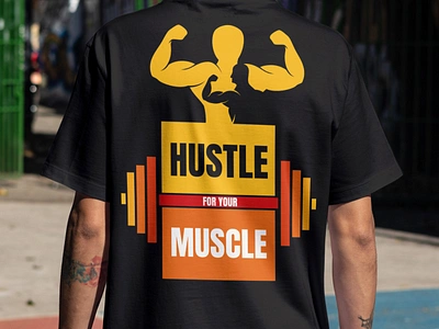 Motivational Gym Graphic with text Hustle for your Muscle. design graphic design illustration t shirt design t shirt graphics vector