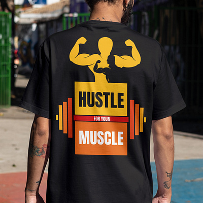 Motivational Gym Graphic with text Hustle for your Muscle. design graphic design illustration t shirt design t shirt graphics vector