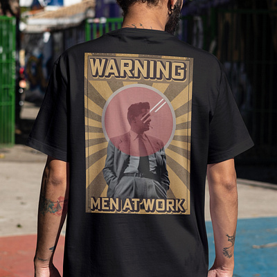 Retro Style Men Graphics with Warning: Men at Work design graphic design illustration t shirt design t shirt graphics vector