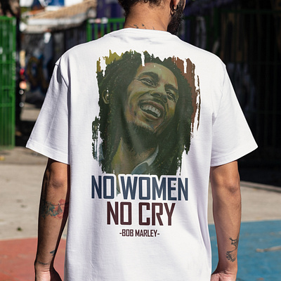 Bob Marley creative design with Text "No Women, No Cry" design graphic design illustration t shirt design t shirt graphics vector