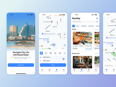 RouteRadar: Navigation iOS APP appdesign design ios map mobile navigation navigator productdesign travel travelapp ui ux uxui