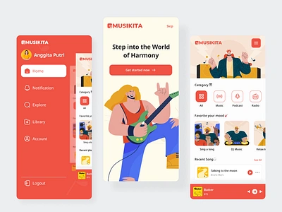 MUSIKITA - Music Player Mobile App 🎶 agency app application branding design figma karaoke lyrics music musicplayer podcast ui ux