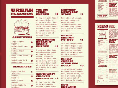 Urban Flavors Branding & Menu Design art brand branding design graphic menu illustration menu menu design restaurant restaurant menu retro design