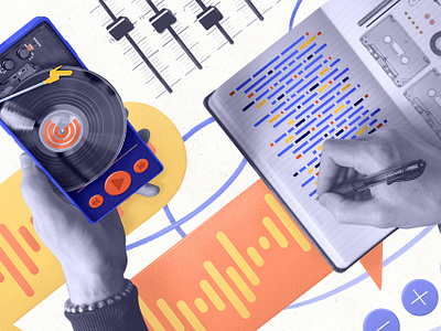 How to Create Audiogram Software: Features, Steps, and Cost audio branding collage concept art editorial graphic design illustration it product design web design