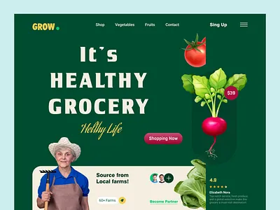 Grocery Shop Grow User Experience Design. ecommerce figma fruits shop grocery shop landing page landing page design landing page ui prototyping sketch ui ui design user experience user experience design ux design wareframing web web ui website design website ui ux xd