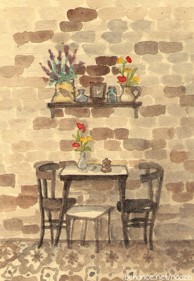 a corner at the cafe illustration novelillustration watercolour