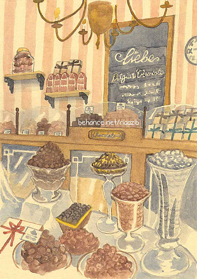 Liebe Chocolate Shop illustration novelillustration watercolour