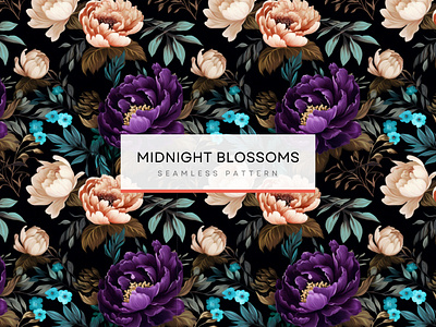 Midnight Blossoms ,Seamless Patterns 300 DPI, 4K, Flower Pattern artistic pattern dark botanical pattern dark fantasy style pattern dark moody floral wallpaper elegant design repeatable patterns repeating patterns seamless pattern wallpaper printing