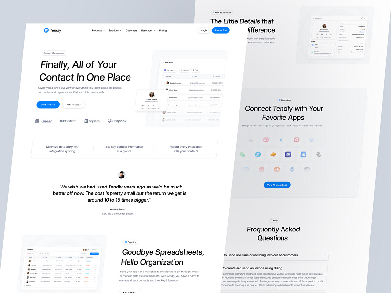 Tendly - CRM Website clean crm design designer landingpage marketing saas sales ui uidesign ux uxdesign uxerflow web web design website
