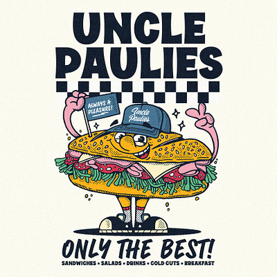 Uncle Paulies T-shirt design character characterart characterdesign illustration mascotdesign merchandise retrodesign t shirt design typedesign unclepaulies