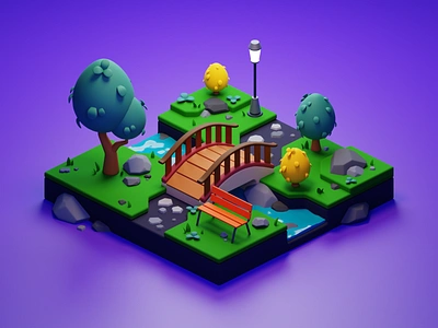 Cute Park 3d 3d art blender bridge cute design game art graphic design illustration isometric low poly motion graphics park polygon runway polygonrunway render tutorial ui