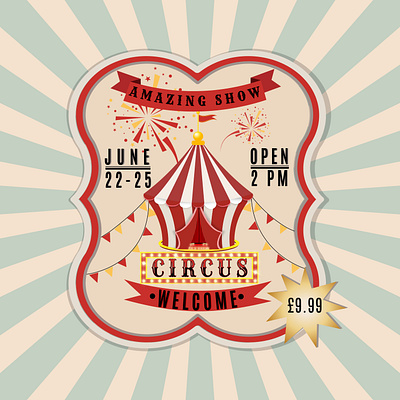 The vintage circus poster with a central tent design art design icon illustration vector
