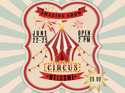 The vintage circus poster with a central tent design art design icon illustration vector