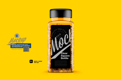 Clear Square Bottle Mockup design food illustration mock up mockup package packaging psd template ui