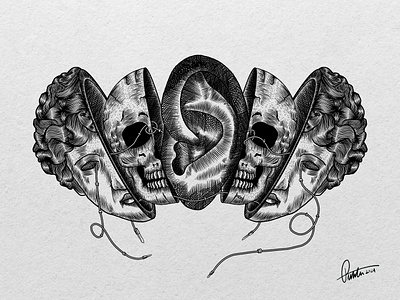 Inside head! blackandwhite contemporary art creative ears illustration ink noise pollution