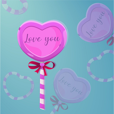 Pink candy on a stick in the form of a heart. animation graphic design