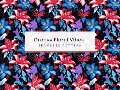 Groovy Floral Vibes, Flower ,Seamless Patterns 300 DPI, 4K andy warhol style bold red pattern floral arrangement pattern groovy design pattern lily pattern pop art aesthetics retro pattern seamless pattern vibrant colors pattern