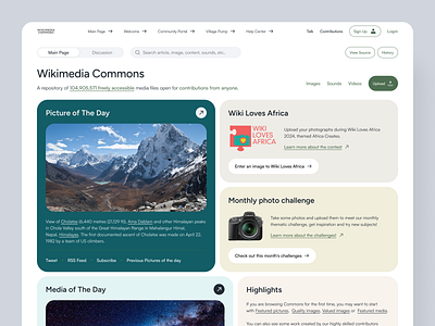 Wikimedia Redesign bright design figma green high fidelity home home page interface landing page mockup saas ui uidesign uiux user experience web design wikimedia wikipedia