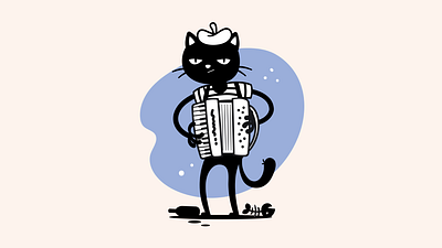 Le félinéiste accordion animation black cat cartoon cat cute france funny humor illustration kitty musician paris playing