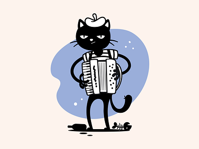 Le félinéiste accordion animation black cat cartoon cat cute france funny humor illustration kitty musician paris playing