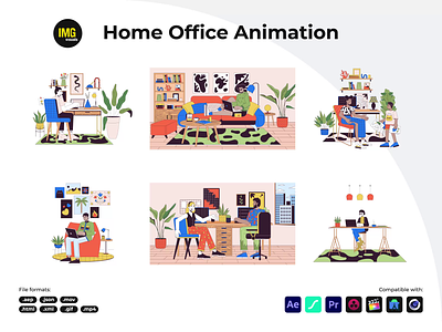 Home office linear animation adobe after effects aep animation character animation dribbble animation gif home office json linear linear animation linear illustration lottie motion design mov mp4 remote work ui animation web animation work from home