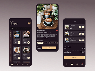 Deja Brew ( Coffee Mobile Application) UI Design app design logo typography ui ux