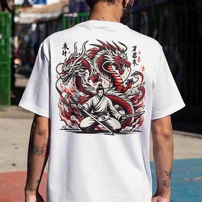 Shaolin Master with his Dragon's Vector Graphic design graphic design illustration t shirt design t shirt graphics vector