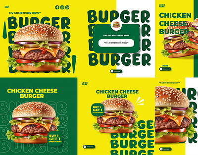 Social Media Ads Post For Burger Advertisment branding design designtheory freshfood freshmart graphic design groccery illustration logo