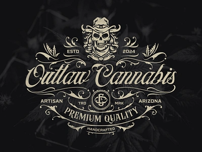 Outlaw Cannabis brand identity branding cannabis design graphic design illustration logo logo design motorcycle skeleton skull typeface vintage vintage design