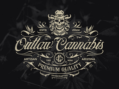 Outlaw Cannabis brand identity branding cannabis design graphic design illustration logo logo design motorcycle skeleton skull typeface vintage vintage design