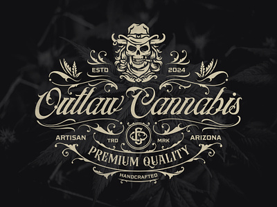 Outlaw Cannabis brand identity branding cannabis design graphic design illustration logo logo design motorcycle skeleton skull typeface vintage vintage design