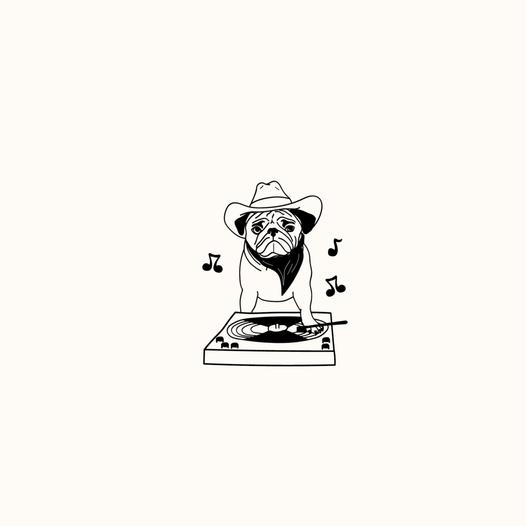 DJ Cactus Clive branding country music country pug cowboy pug howdy illustration logo design pug drawing pug illustration western illustration