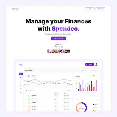 Spendec fintech landingpage ui