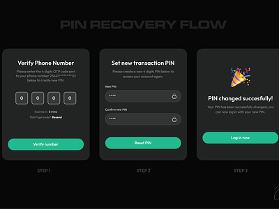 PIN Recovery Flow (Dark Mode) dark mode figma flow password pin pin recovery recovery ui design